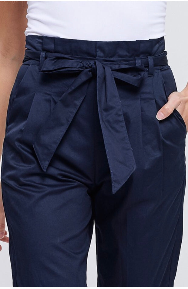 BT-Y {Effortlessly Chic} Navy Pants with Zipper & Front Tie Detail