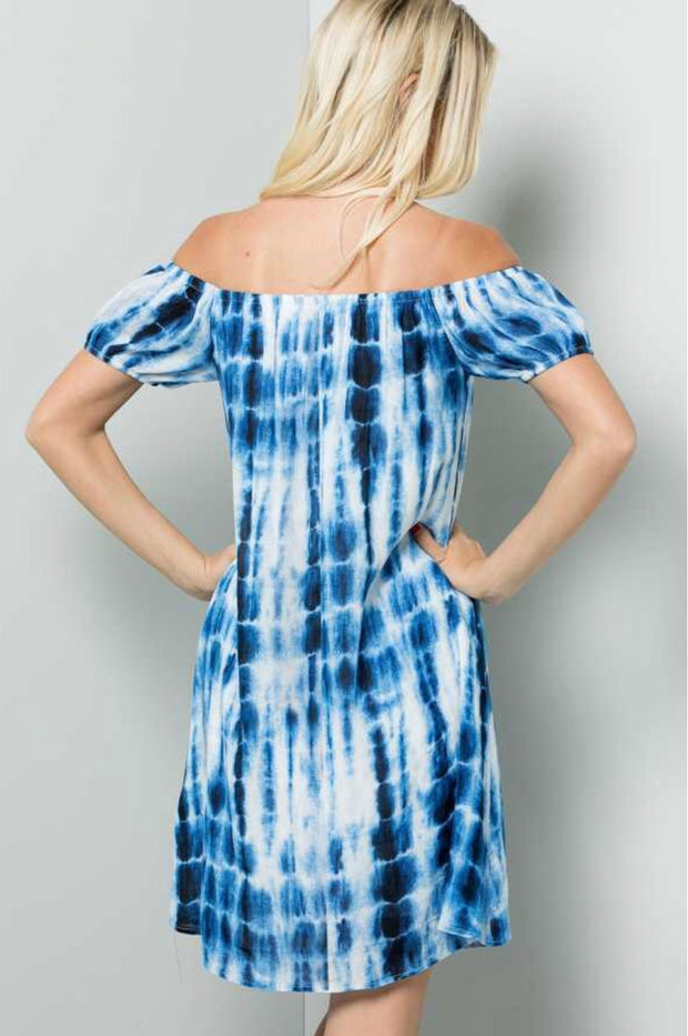 OS-B {Last One Here} Blue Bamboo Tie-Dye Print Dress