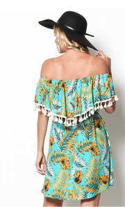 OS-E {Coasts Of Cabo} Tropical Print Dress Tassel Detail