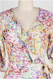 PQ-S {Morning Glory} Sage/Multi-Print Top with Ruffle Detail