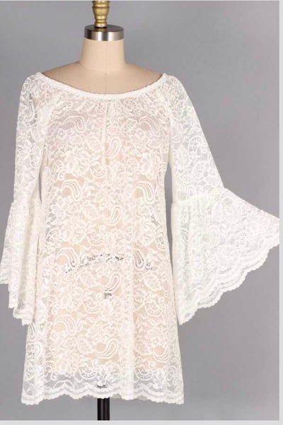 SQ-G {Time After Time} White Lace Tunic with Bell Sleeves