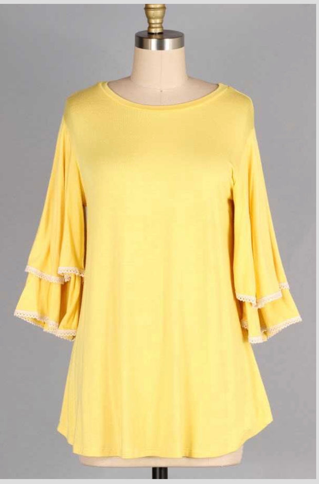SD-B {Sweet Sunshine} Yellow Top with Crochet Lace Sleeve Detail
