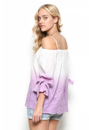 OS-A {More To Explore} Lavender Gradient Dye Top with Eyelet Detail