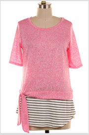 CP-E {Drawing The Line} Pink Top with Striped Contrast