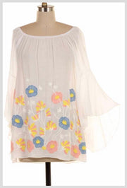 SD-Z {Just Like That} White Top with Floral Embroidery Detail