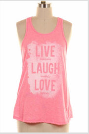 GT-B {Live Laugh Love} Coral Sleeveless Graphic Tank Top