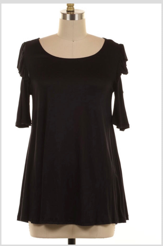 OS-F {Bring Me Home} Black Off Shoulder W/ Ruffle Detail Tunic