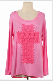 GT-A {Amen To That} Pink Top W/ Crochet Cross Detail
