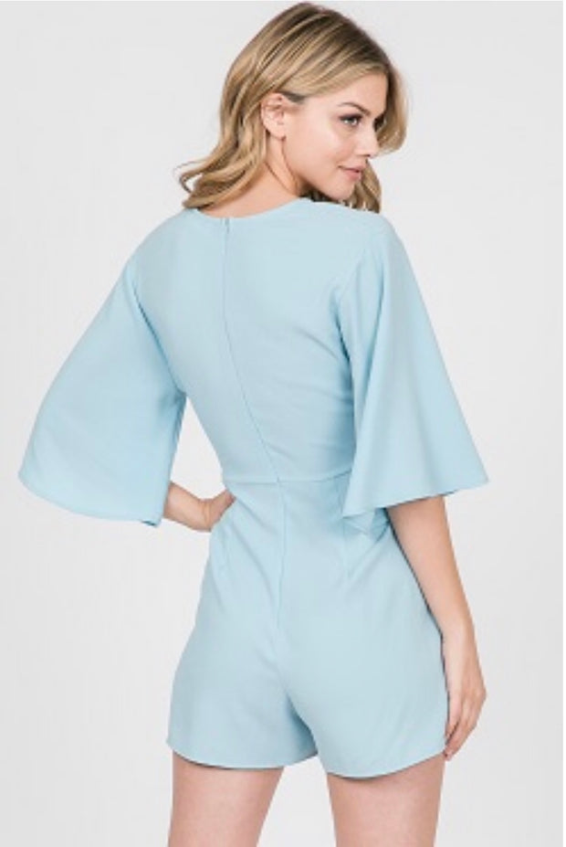 RP-B {Walk By Faith} Baby Blue Romper with Front Tie Detail