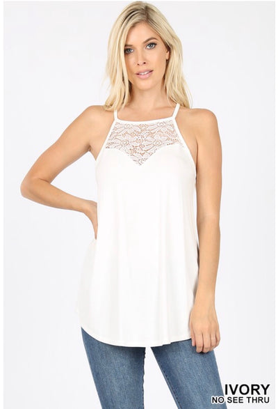 SV-O {Always Together} Ivory Sleeveless Top W/ Lace Neck Detail
