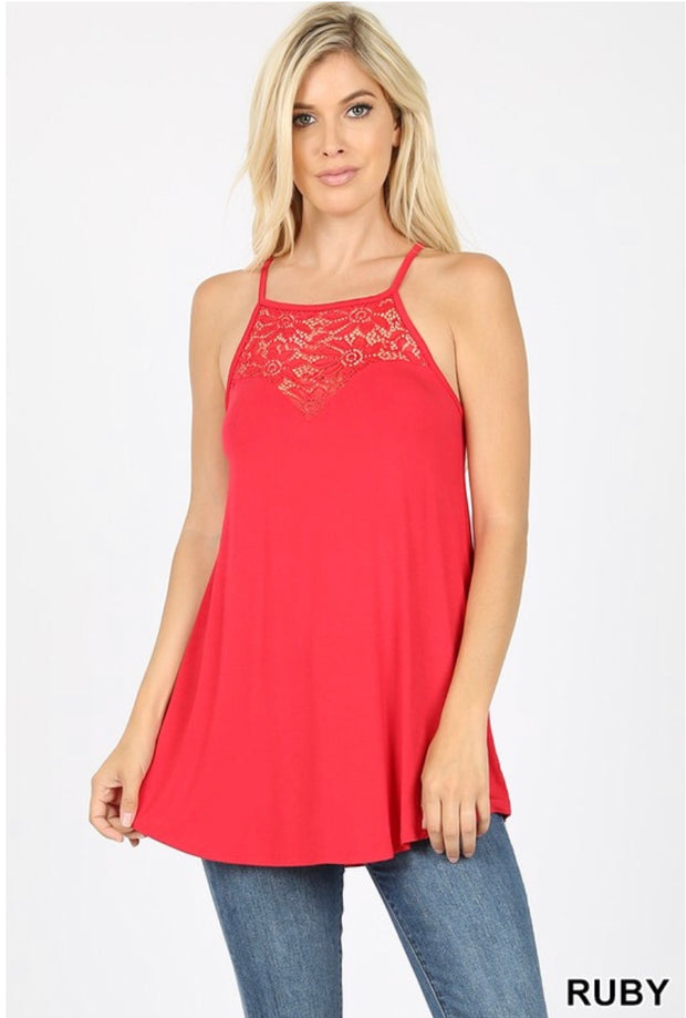 SV-X {Always Together} Ruby Sleeveless Top W/ Lace Neck Detail