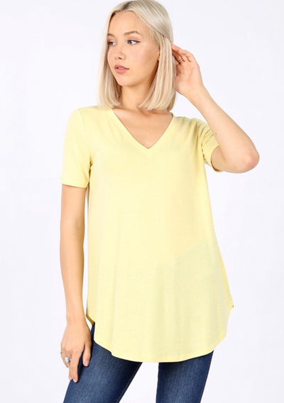 SSS-M {Coming Along} Soft Yellow V-Neck Top