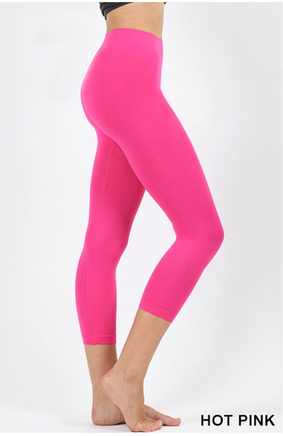 LEG-1 {Simple & Easy} Hot Pink Nylon/Spandex Capri Leggings