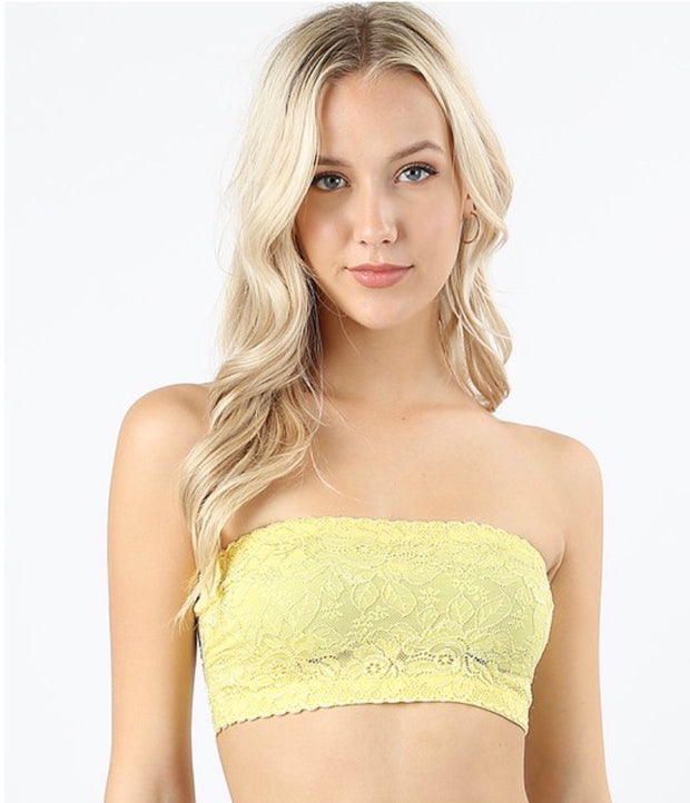BRA {Hold On To Me} Yellow Lace Bandeau W/ No Padding