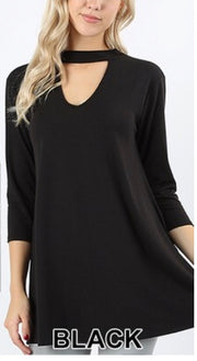 SQ-P {Take The Risk} Black Mock Neck Top with 3/4 Sleeves