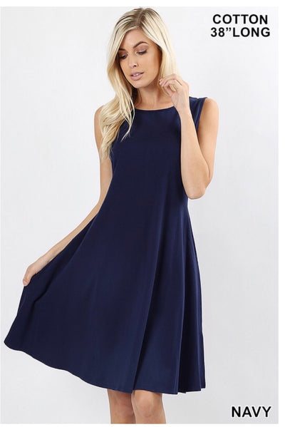 SV-M {How Can It Be} Navy Bottom Flare Dress W/ Pockets