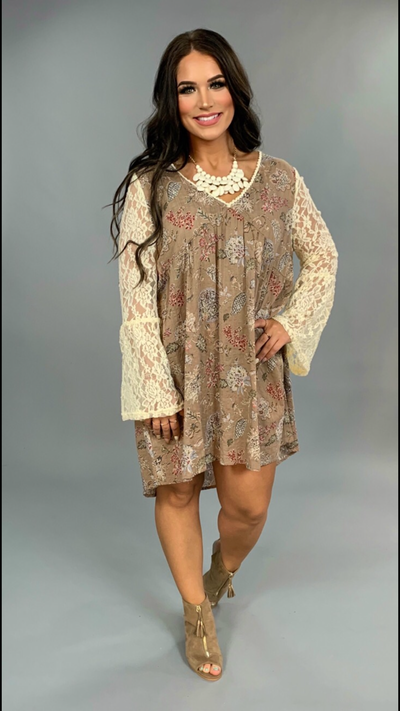 CP-T {Stay Sweet} Bohemian Floral Dress Lace Sleeves