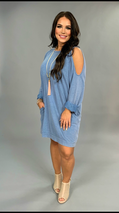 OS-i "UMGEE" Blue Mineral Washed Tunic with Cutout Sleeve