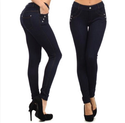 BT-V Denim Jeggings with Rhinestone Buttons