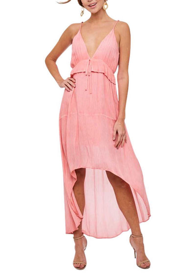 LD-C {Glamour Mode} Coral Pink Hi-Lo Dress with Lining
