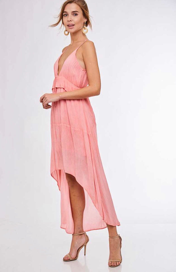 LD-C {Glamour Mode} Coral Pink Hi-Lo Dress with Lining