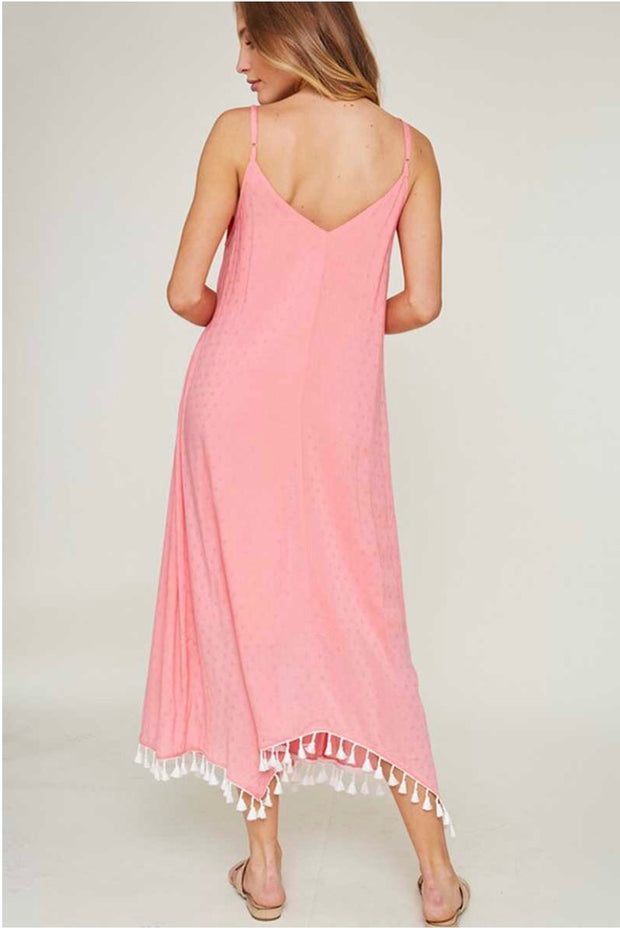 LD-C {Days Gone By} Pink Lined Dress with White Tassel Hem