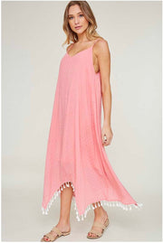 LD-C {Days Gone By} Pink Lined Dress with White Tassel Hem