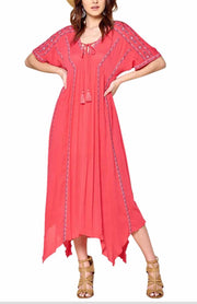 LD-A {Charmed Life} Coral Dress with Embroidery Detail