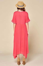 LD-A {Charmed Life} Coral Dress with Embroidery Detail