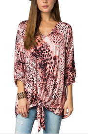 PQ-A {Call Of The Wild} Coral Leopard Top with Front Tie
