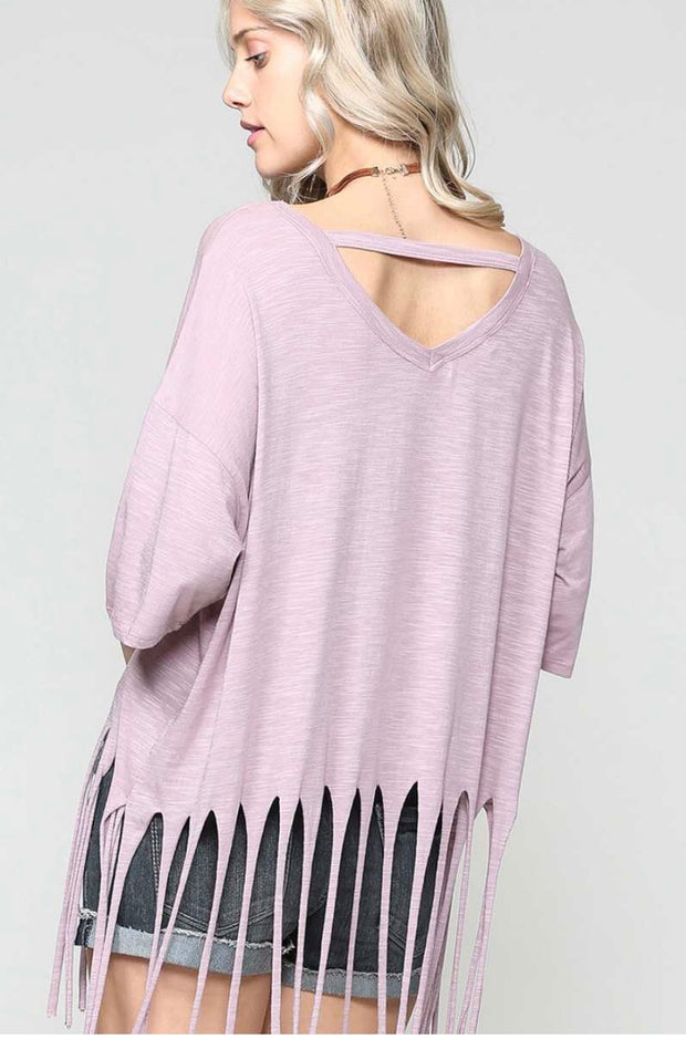 SSS-B {Always Upbeat} Dusty Lilac Top with Fringe Detail
