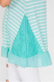 CP-M {Mint To Tell You} Striped Top with Lace Detail Sides
