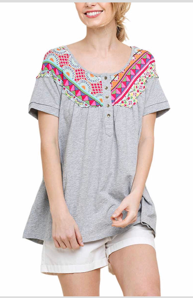 CP-D {One True Love} "UMGEE" Gray/Multi Top w/Buttons
