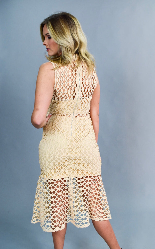 SV-D {Modern Love} Nude Crochet Zip Dress with Lining