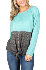 10-02 CP-B {Weekend Goals} Dusty Mint Black With Buttons Top SIZE S M L