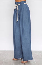 BT-C {Call On Me} Blue Pleated Wide-Leg Pants with Rope Belt