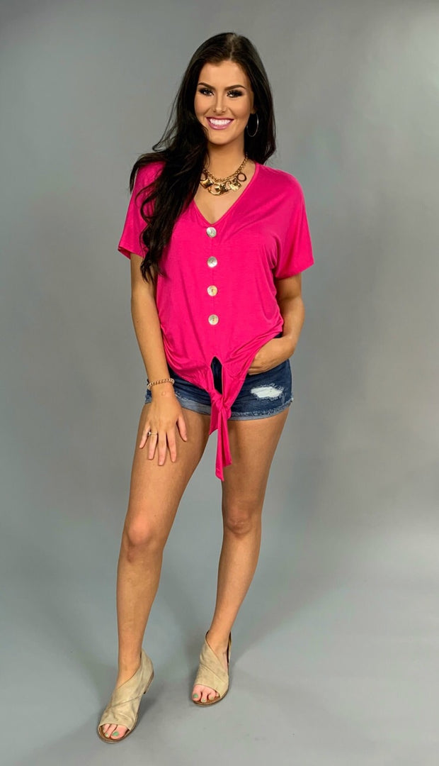 SSS-A {Famous In Love} Fuchsia Front-Tie Top w/Buttons