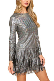 CP-A {Born To Party} Silver Metallic Fringe Mini Dress
