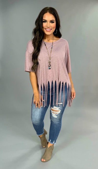 SSS-B {Always Upbeat} Dusty Lilac Top with Fringe Detail