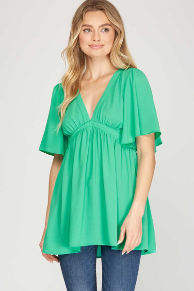 SSS-W {Looking At You} Jade Babydoll V-Neck Top