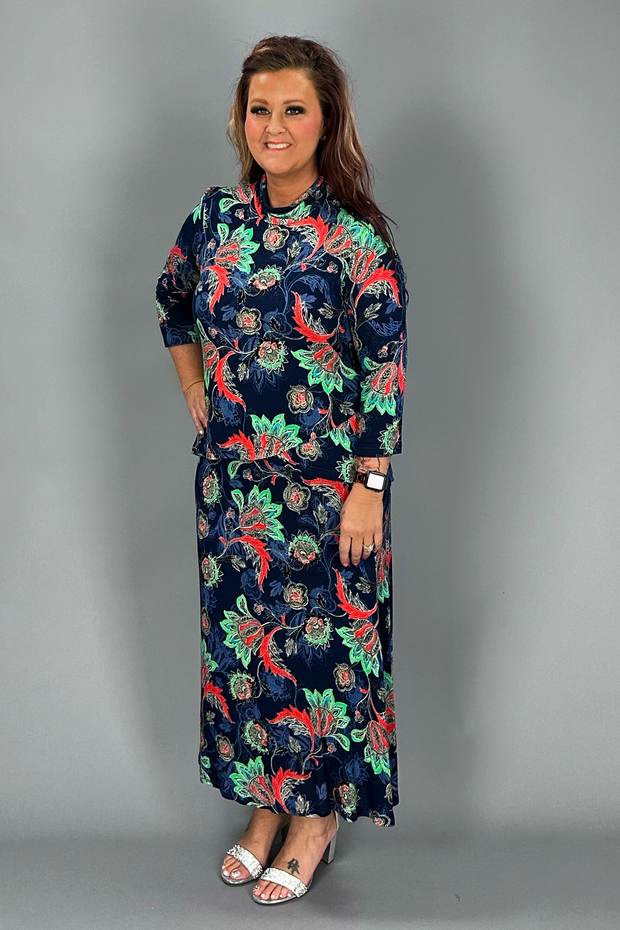 SET  M-109 {Appleseed's} Navy Floral Print Suit