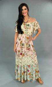 LD-D {Feel The Romance} "UMGEE" Floral Maxi Dress with Lace Detail