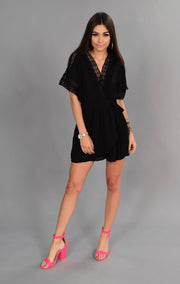 RP-N {Dressed To Kill} Black Romper with Crochet Lace Detail