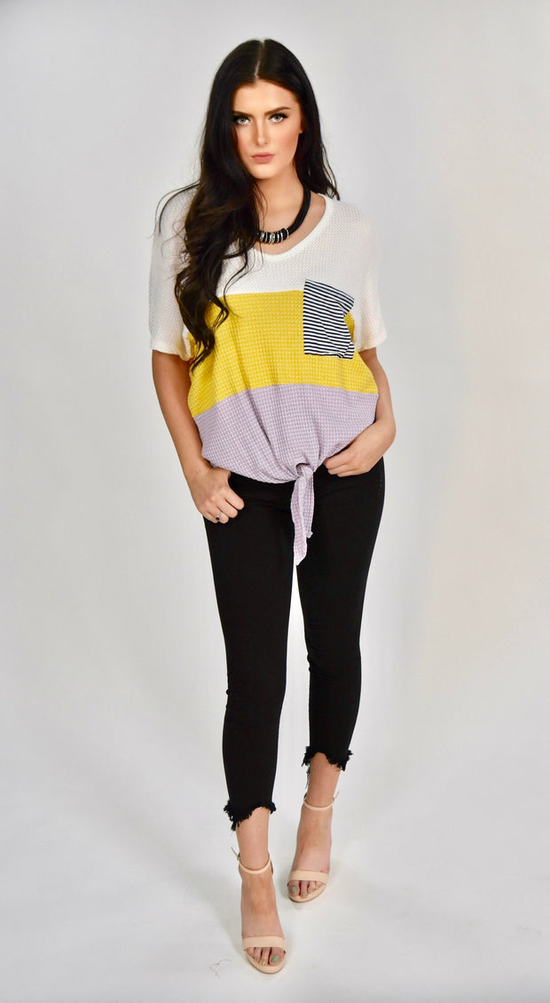 CP-L {Happy Smiles} Multi Color Waffle Knit Tunic W/ Pocket