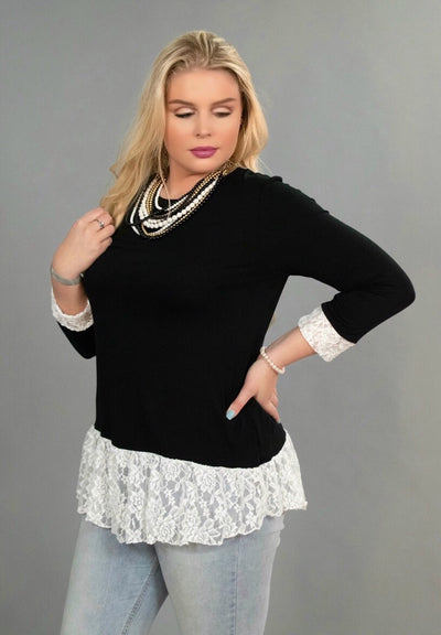 SD-i {Make A Statement} Black Top with White Lace Hem