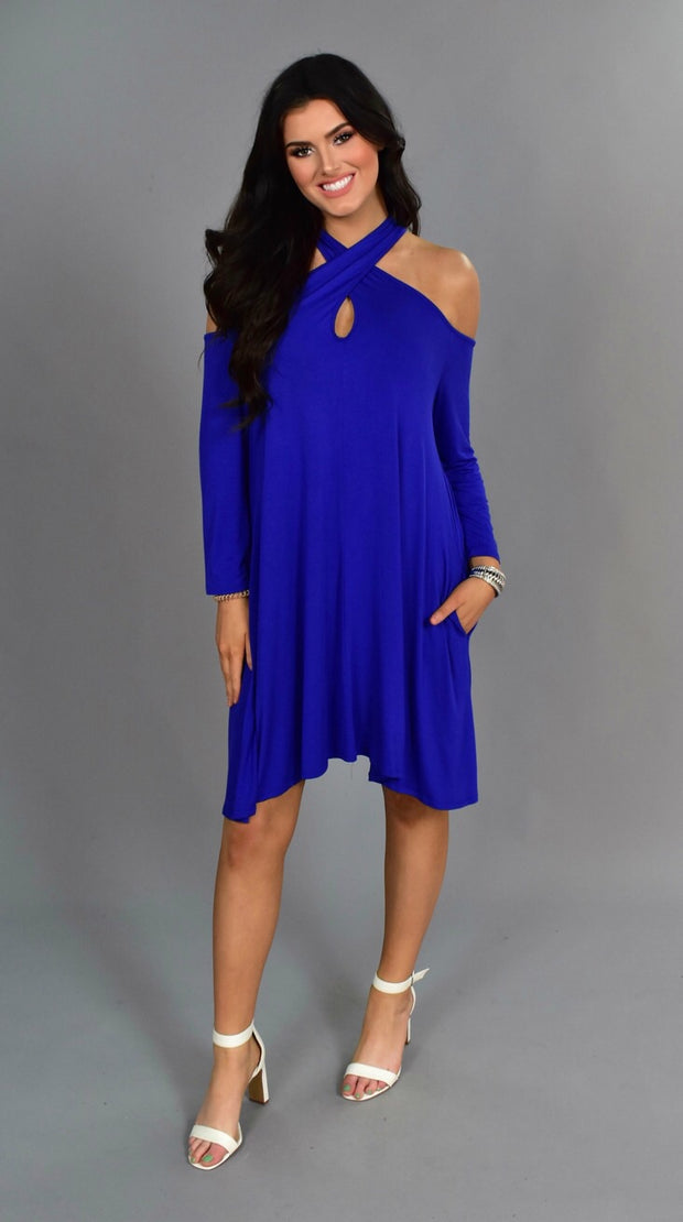 OS-K {Fun In The Sun} Cold-Shoulder Blue Keyhole Tunic