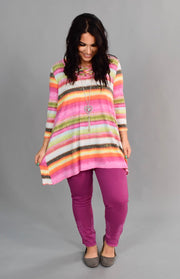 PQ-E {Dreaming Of Spring} Pink Rainbow Cage Neck Top