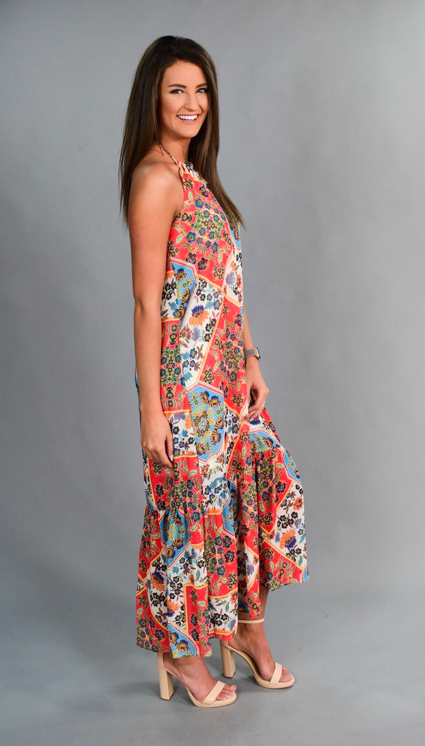 LD-B {Shine In The City} Floral Halter Dress with Lining