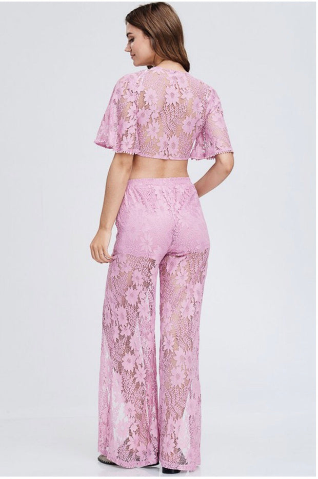 SET {Life Changing} Plum Lace Open Flare Pants with BoHo Top
