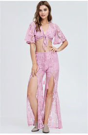 SET {Life Changing} Plum Lace Open Flare Pants with BoHo Top